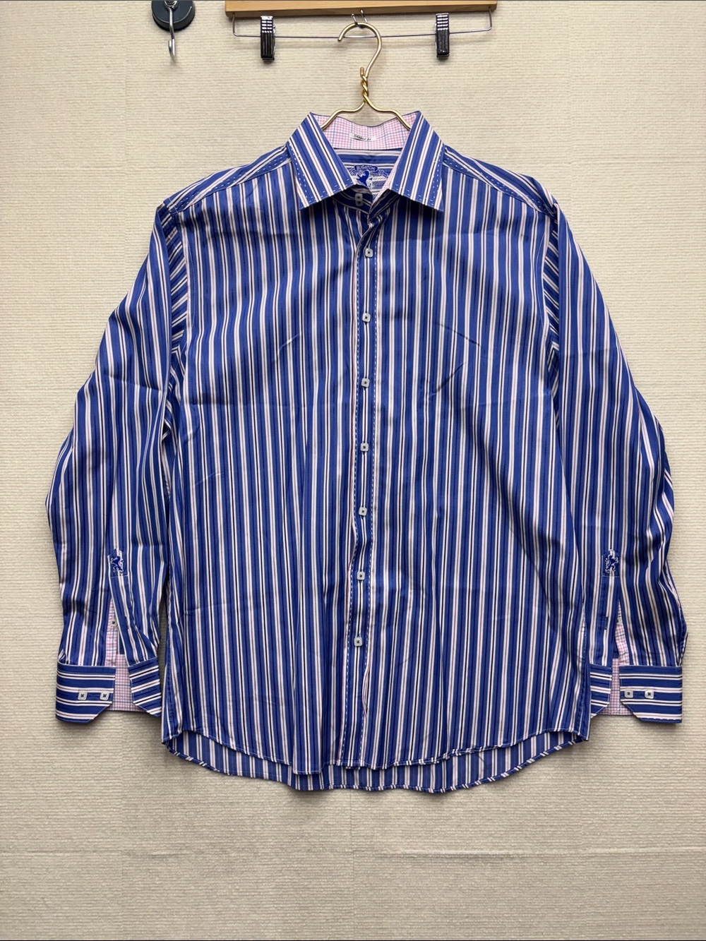 Bugatchi | XXL Men's Blue Multi-Stripe Dress Shirt
